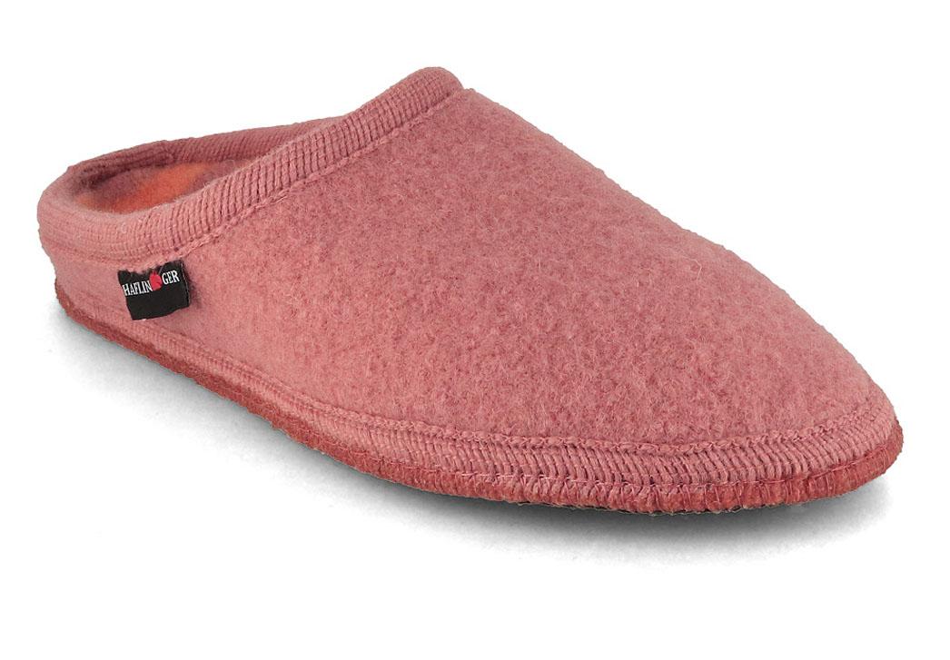HAFLINGER Striped showing a rouge-pink boiled-wool upper with a low open heel