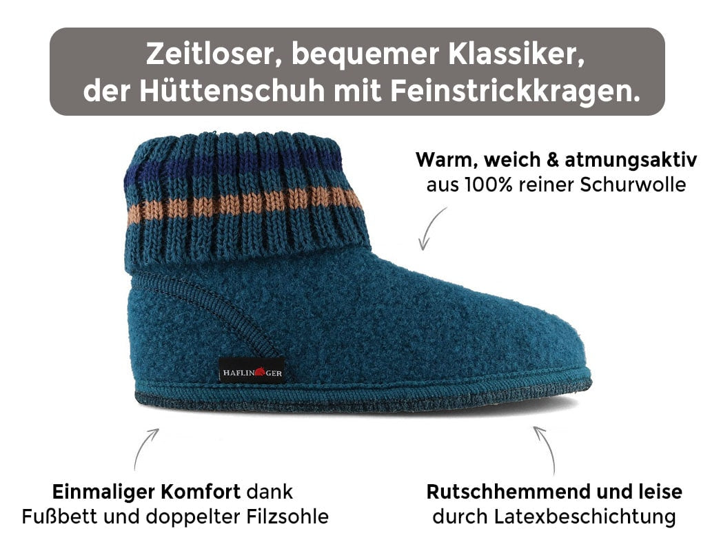 HAFLINGER Paul Unisex Boiled Wool Slipper Boots, Turquoise
