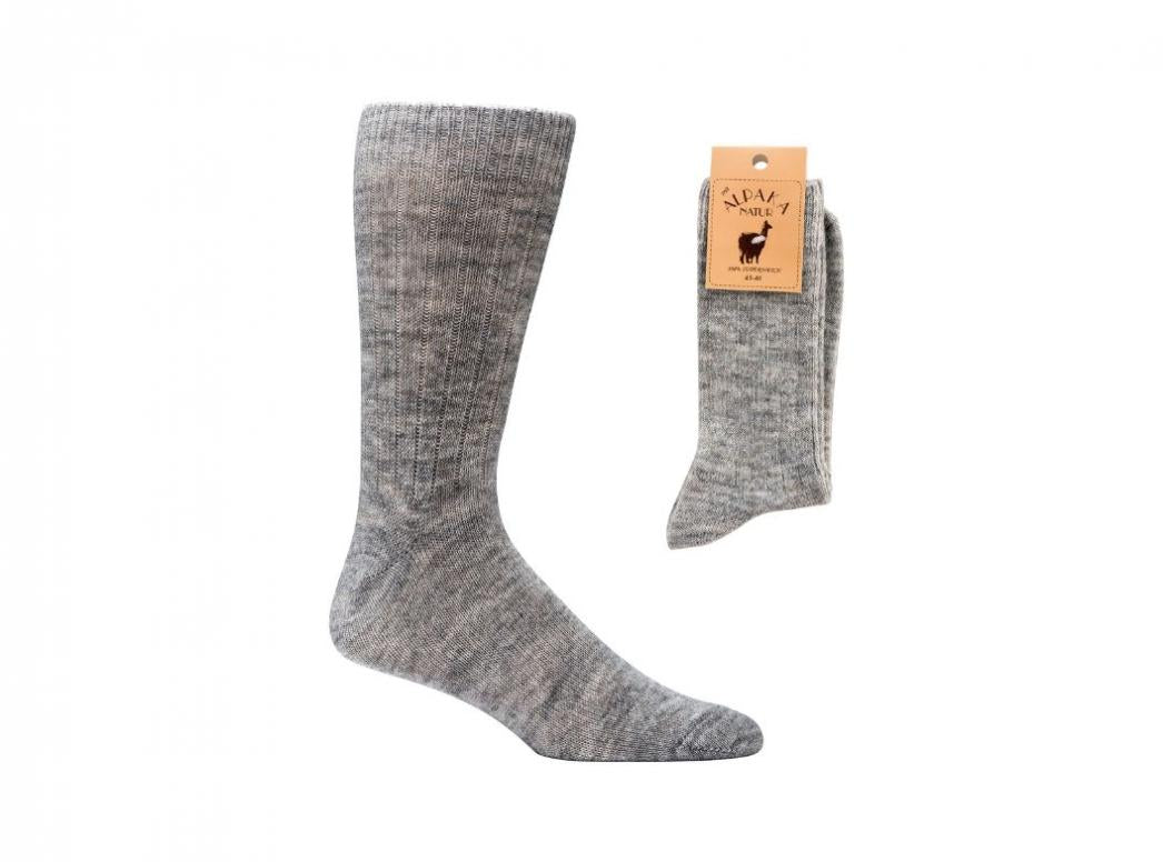 WoolFit Premium Alpaca Wool Socks showing light-gray knitted calf-length socks