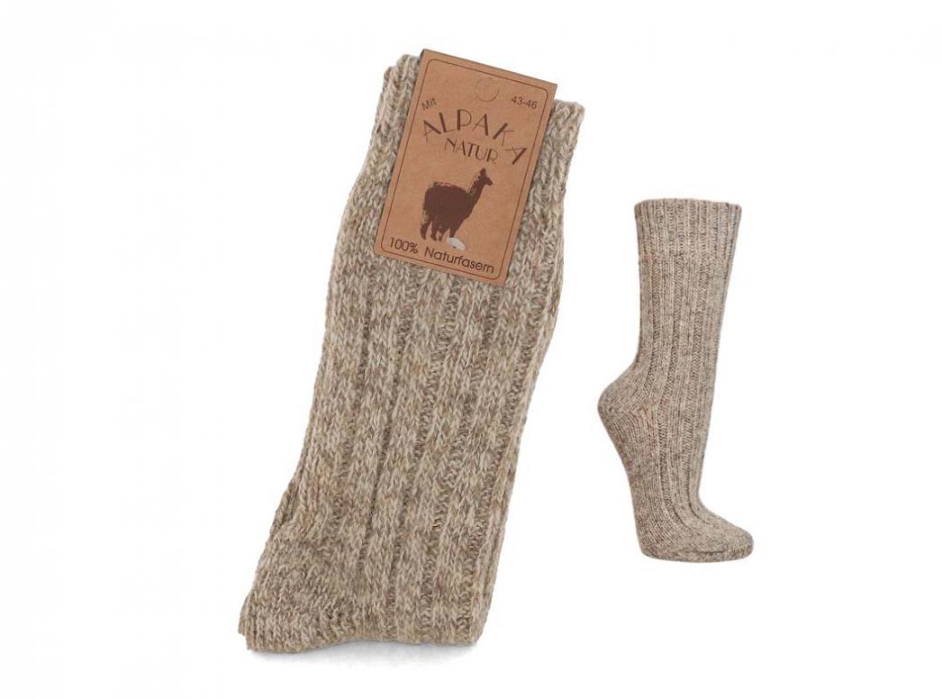 WoolFit Extra-Warm Alpaca Wool Socks showing beige-melange rib-knit calf-length socks