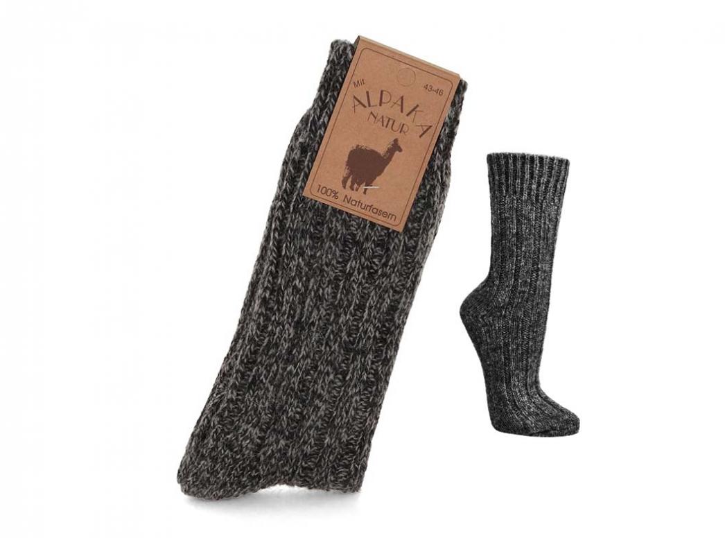 WoolFit Extra-Warm Alpaca Wool Socks showing gray-melange rib-knit calf-length socks