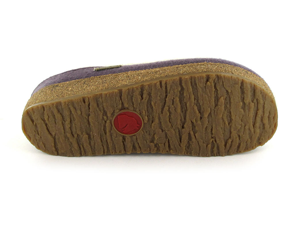 HAFLINGER Grizzly Kris wool felt clog in eggplant, outsole view