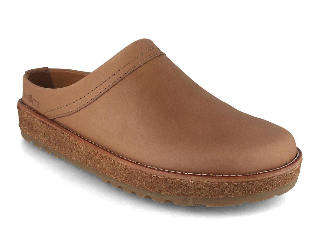 HAFLINGER Travel Classic showing a smooth taupe leather upper with a low open heel