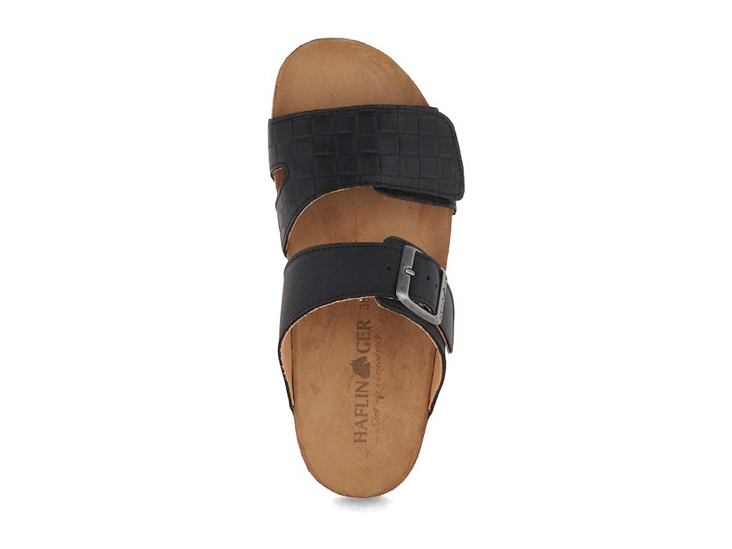 HAFLINGER Bio Aria Women's Printed Leather Sandals in Black, top view