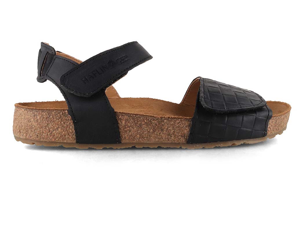 HAFLINGER Ellie Women's Leather Sandals in Black, outer side profile