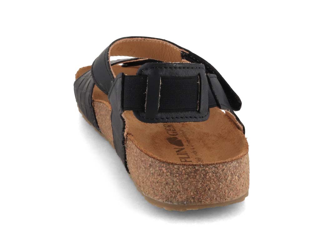 HAFLINGER Ellie Women's Leather Sandals in Black, rear three-quarter view; overhead top-down