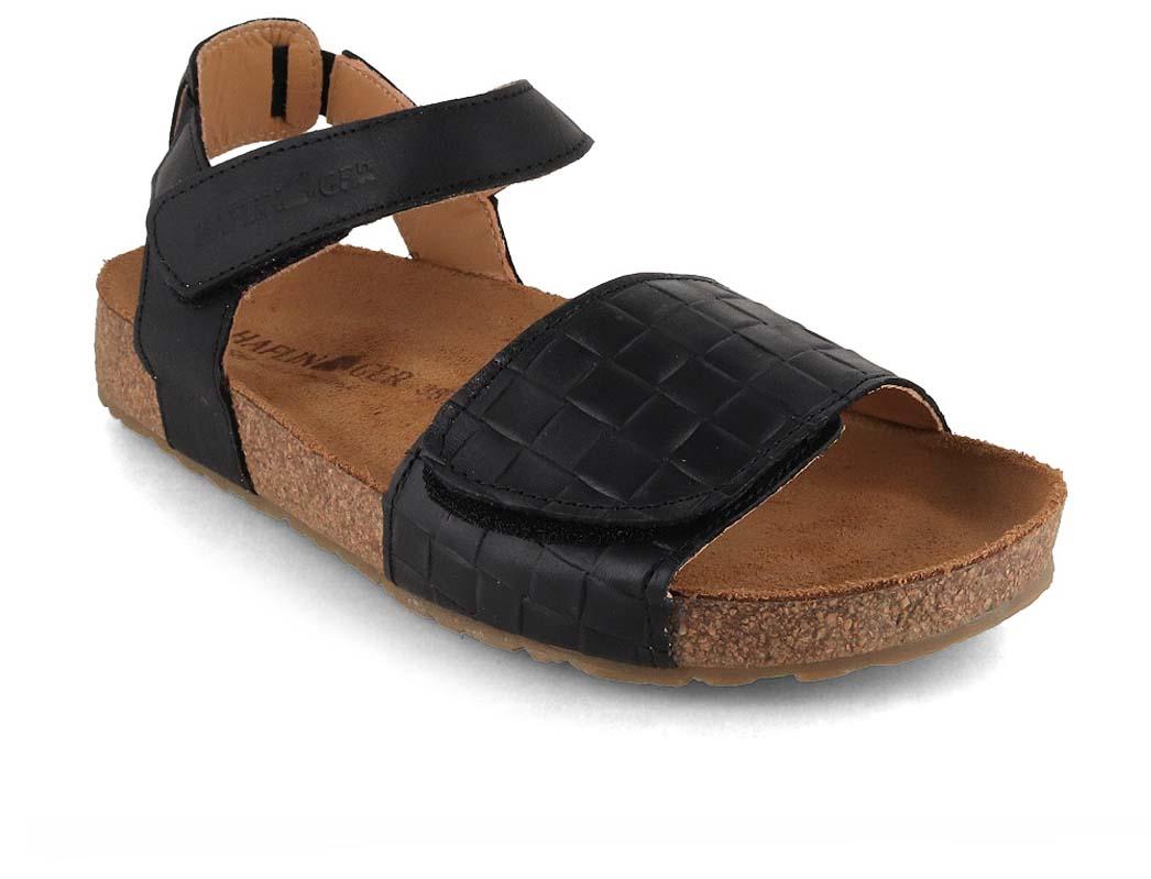 HAFLINGER Ellie Women's Leather Sandals in Black, front three-quarter view