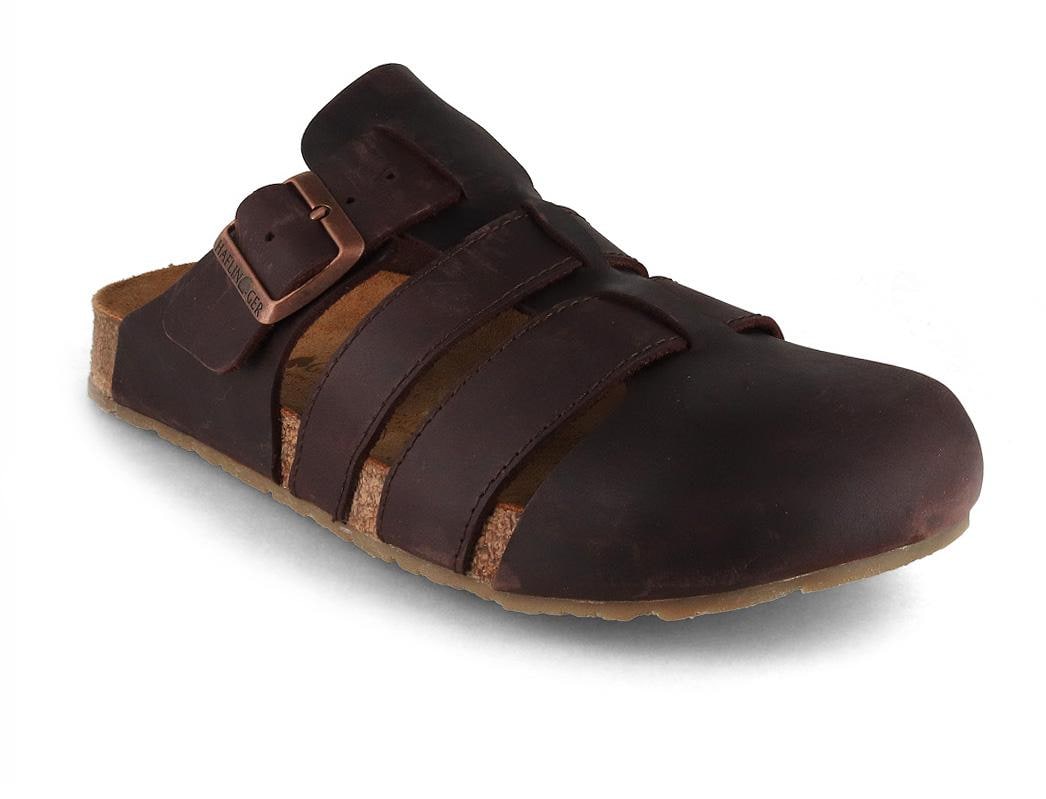 HAFLINGER Lisboa marron brown leather sandal with three buckle straps and an open toe