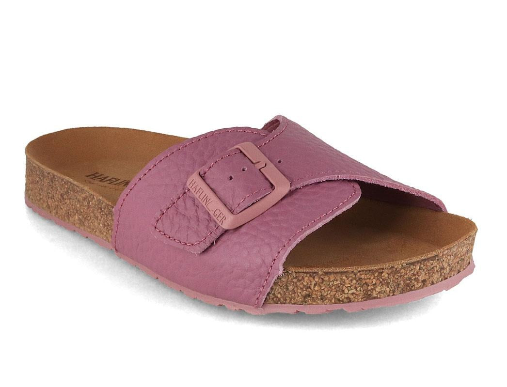HAFLINGER Bio Jeane pink showing a wide pink leather strap with an oversized buckle