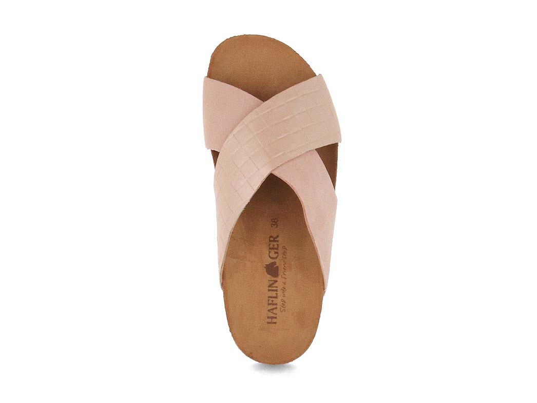 HAFLINGER Bio Mio Leather Mules in Rose, top view