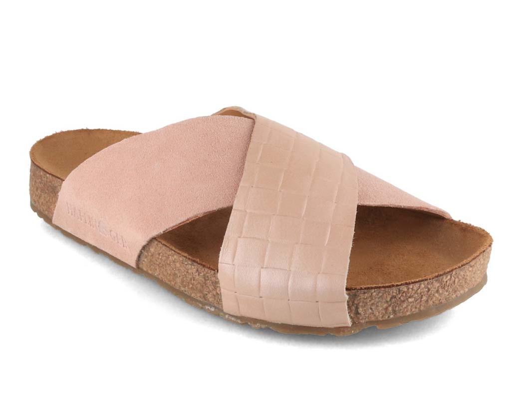 HAFLINGER Bio Mio Leather Mules in Rose, front three-quarter view