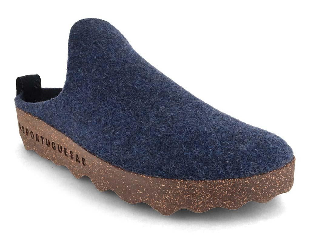 ASPORTUGUESAS Come blue clog with a wool-felt upper and contrasting cork-rubber sole