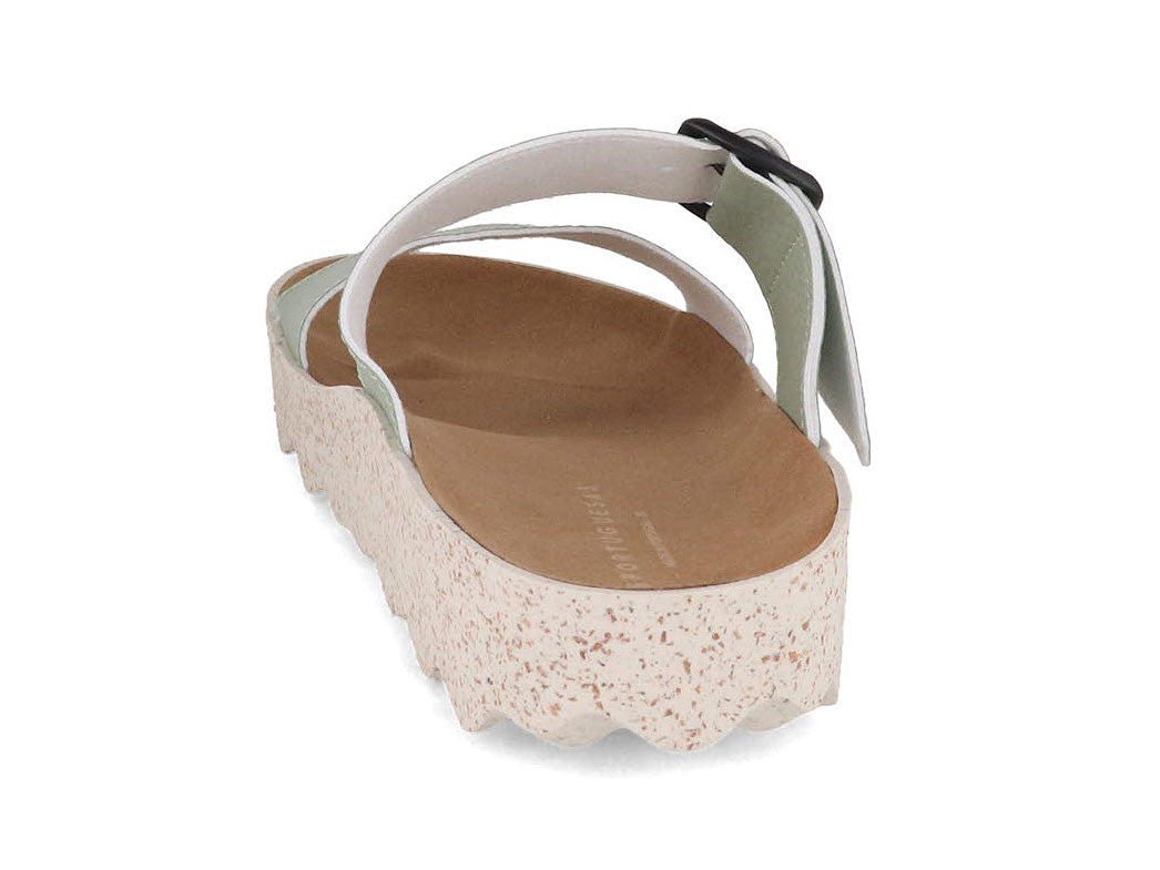 Rear three-quarter view of green Coly sandal