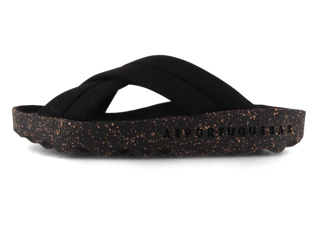 ASPORTUGUESAS Curr Criss-Cross Sandals in Black, inner side profile; inner medial profile