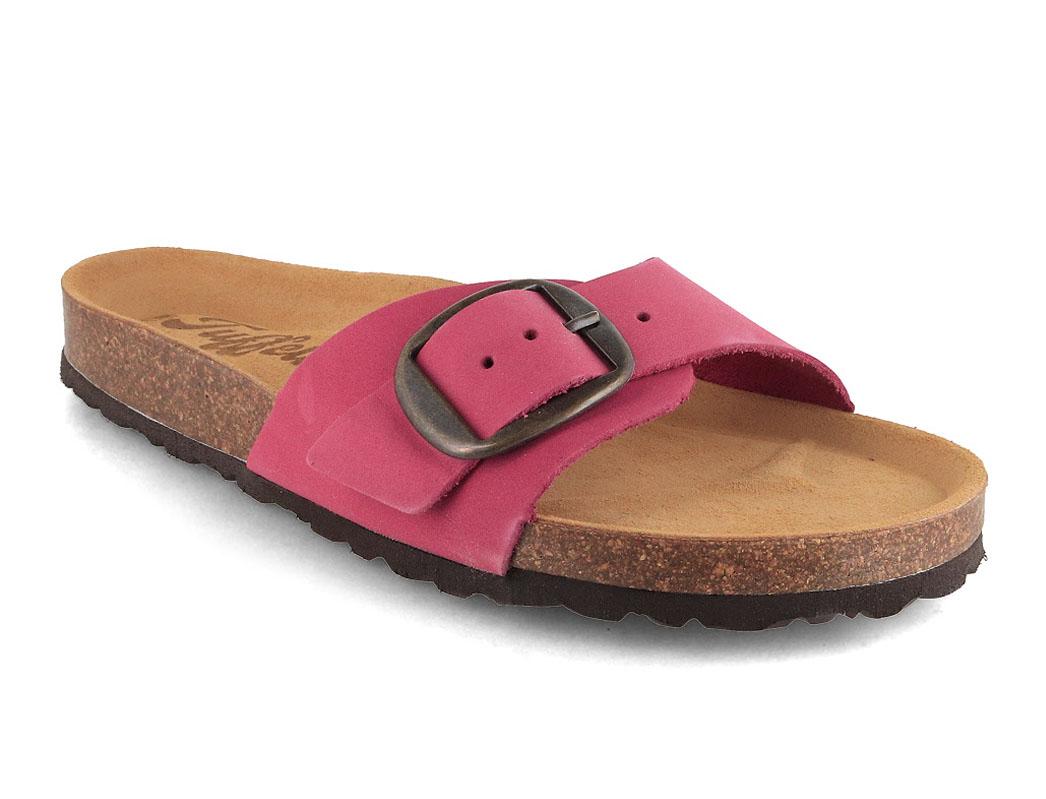 Tuffeln Fehmarn showing a single bright-pink leather strap with an oversized buckle
