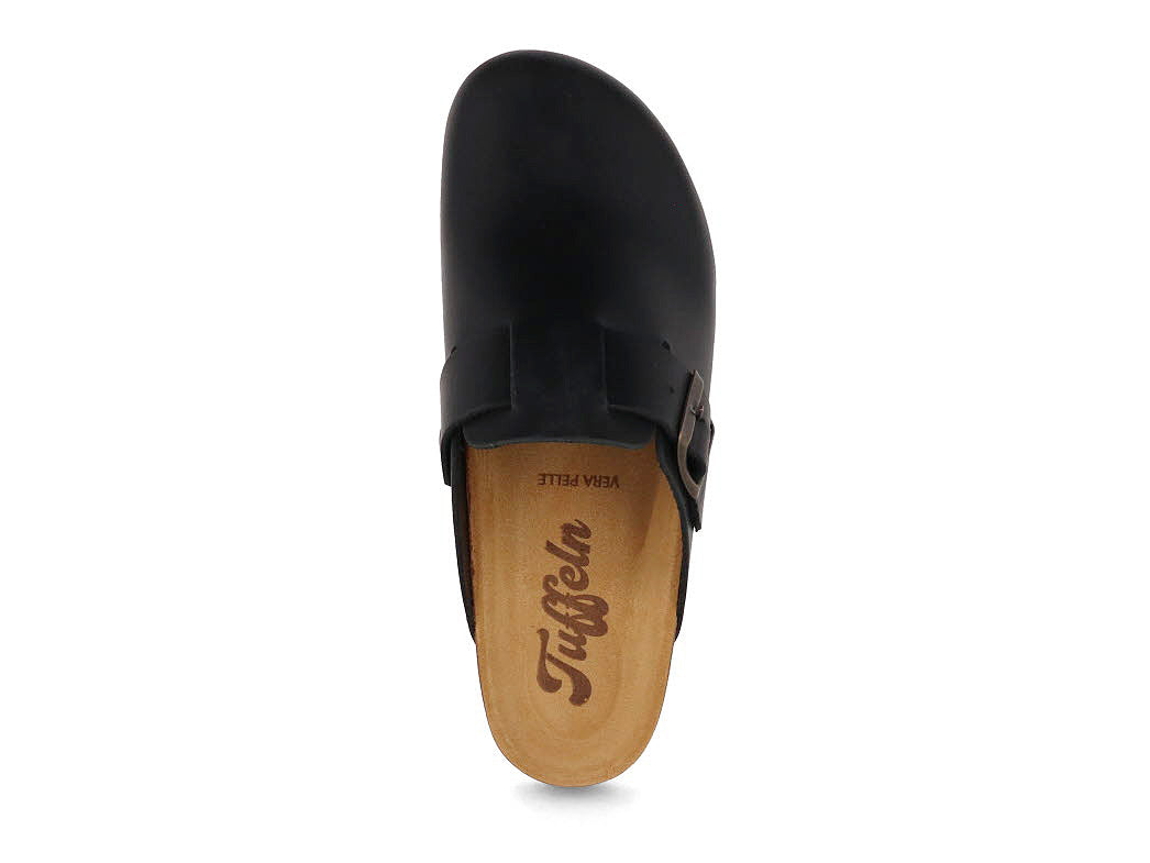 Top view of the Tuffeln Helgoland anthracite leather clog