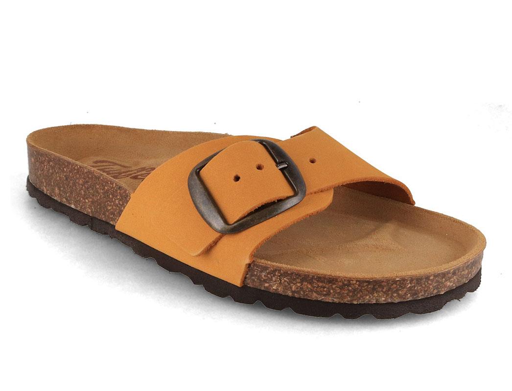 Tuffeln Fehmarn showing a single yellow leather strap with an oversized buckle