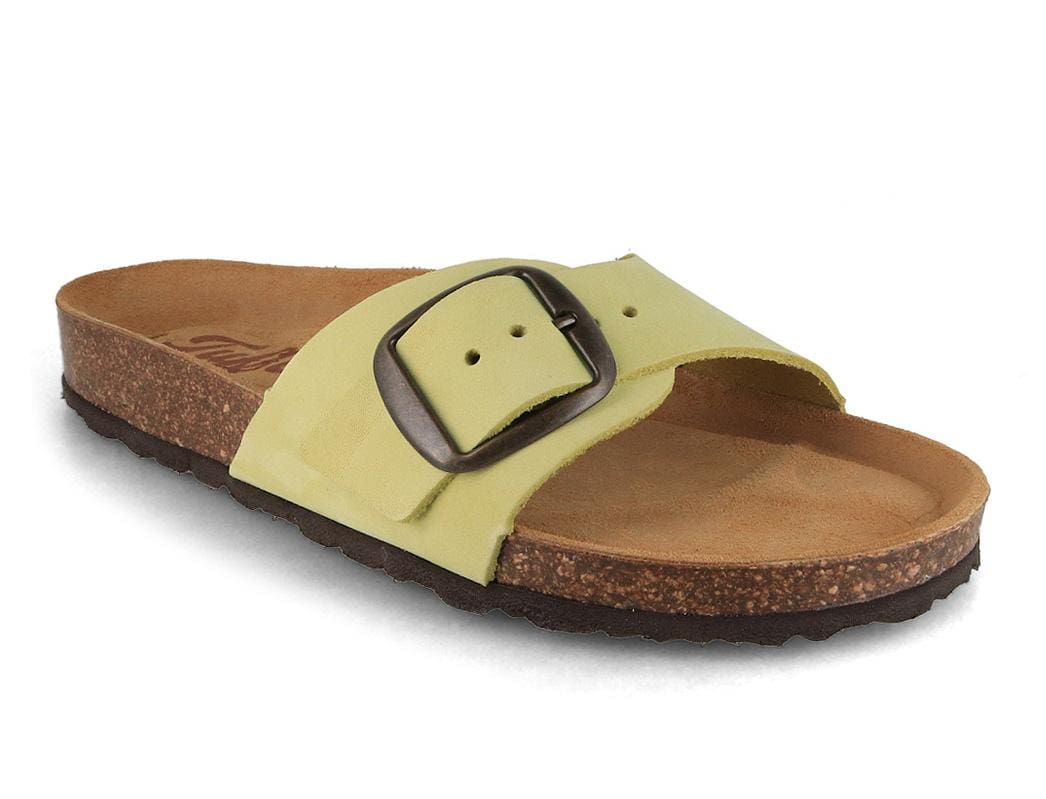 Tuffeln Fehmarn showing a single light-green leather strap with an oversized buckle