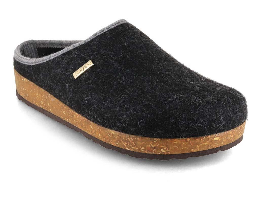 Tuffeln Comfort showing a plain dark-gray felt-look upper with a low open heel