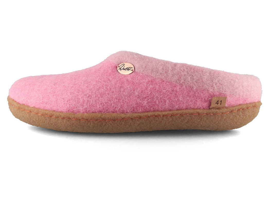 WoolFit Sherpa Felted Wool Slippers, Natural Rubber Sole in Rosa, wool felt, inner side profile; inner medial profile