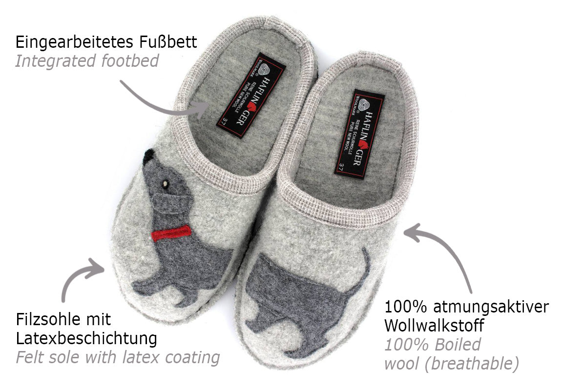 1 HAFLINGER-Dog-Slippers--Flair-Dachshund-StoneGray #farbe_Grey