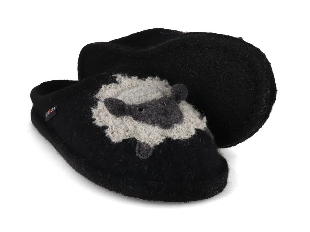 1 HAFLINGER-Women-Boiled-Wool-Slippers-Flair-Lamby-black #farbe_Black