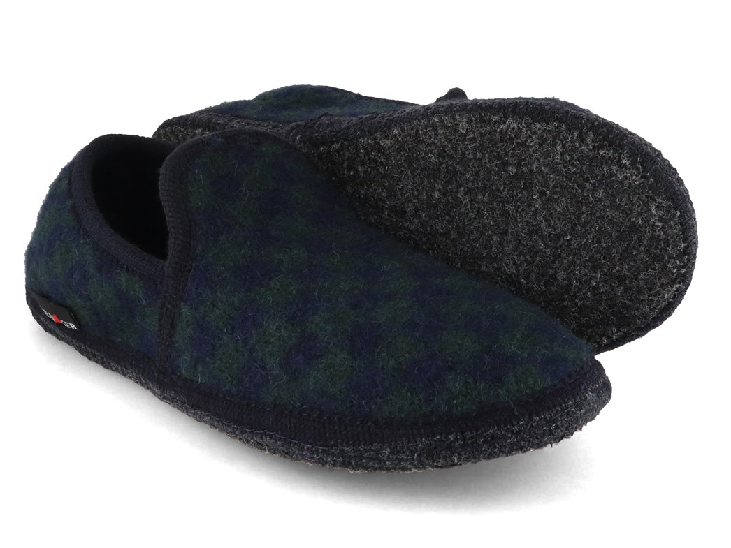 1 HAFLINGER-Women-Men-Closed-Heel-Boiled-Wool-Slippers--Loafer-Chess-ocean #farbe_Blue