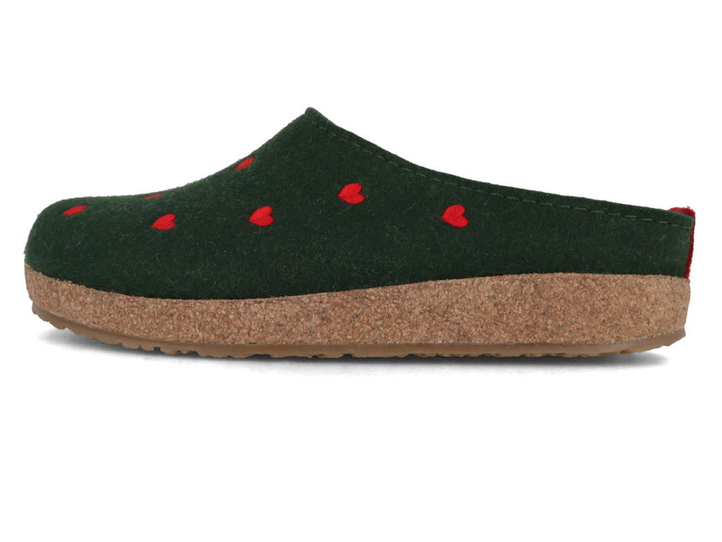 1 HAFLINGER-Women-Felt-Clogs-Grizzly-Cuoricino-yew #farbe_Green