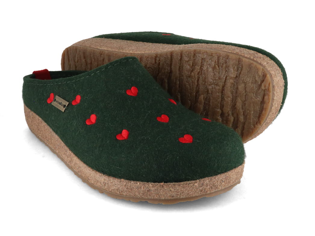 1 HAFLINGER-Women-Felt-Clogs-Grizzly-Cuoricino-yew #farbe_Green