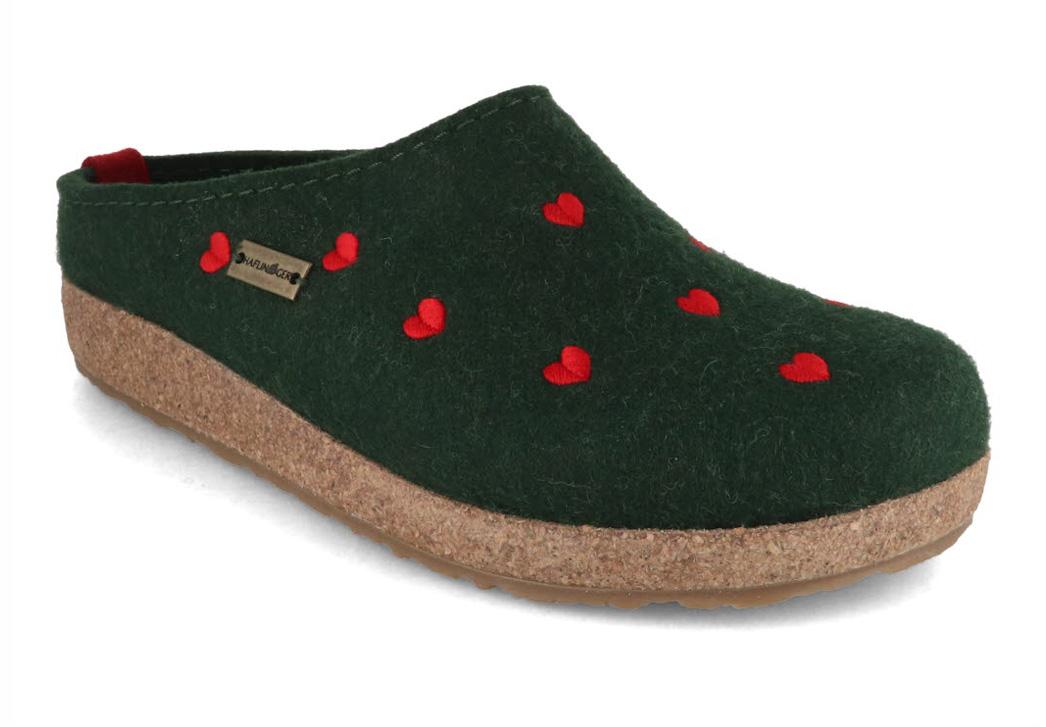 HAFLINGER-Women-Felt-Clogs-Grizzly-Cuoricino-yew #farbe_Green