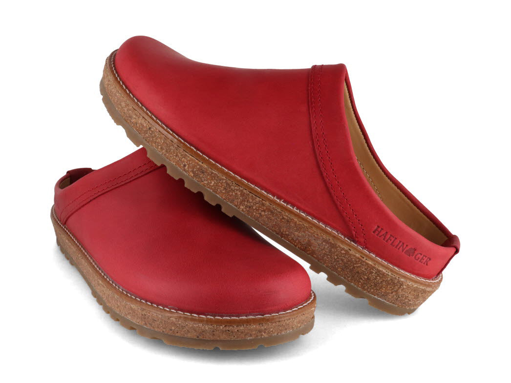 1 HAFLINGER-Men-Women-Leather-Clogs-Travel-Classic-red #farbe_Red