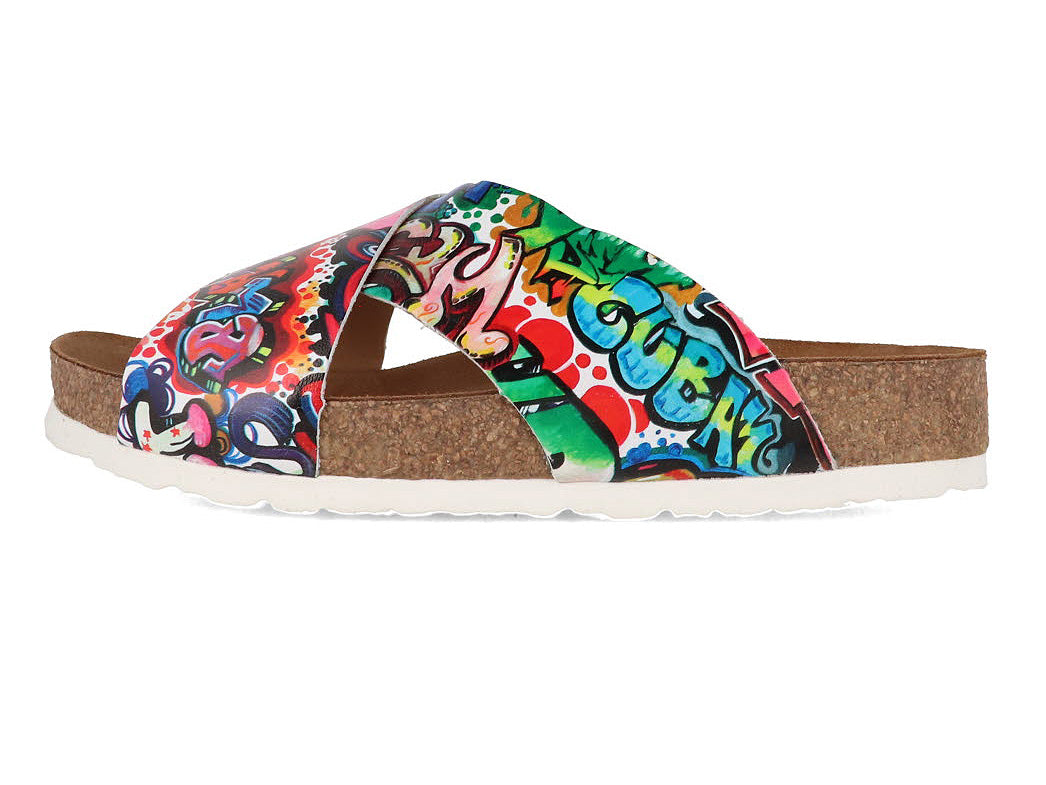 1 HAFLINGER-Women-Printed-Leather-Summer-Mules-Bio-Mio-multidrawing #farbe_Colorful