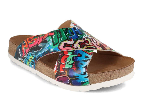 HAFLINGER-Women-Printed-Leather-Summer-Mules-Bio-Mio-multidrawing #farbe_Colorful