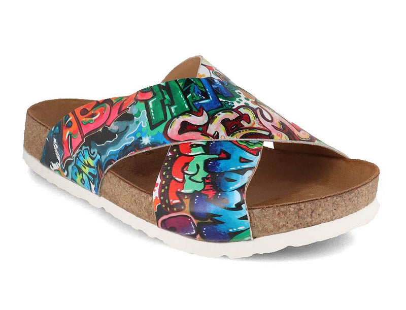 HAFLINGER-Women-Printed-Leather-Summer-Mules-Bio-Mio-multidrawing