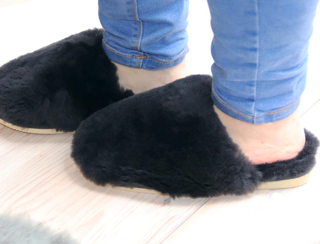 1 THIES-Womens-Sheepskin-Slippers-Fluffy-Navy #farbe_Blue