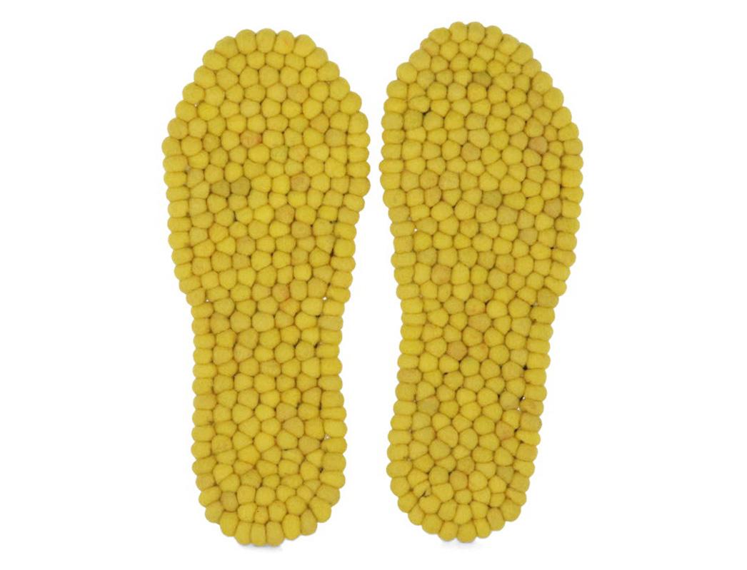 WoolFit FeelGood yellow wool felt-ball footbeds, paired top view