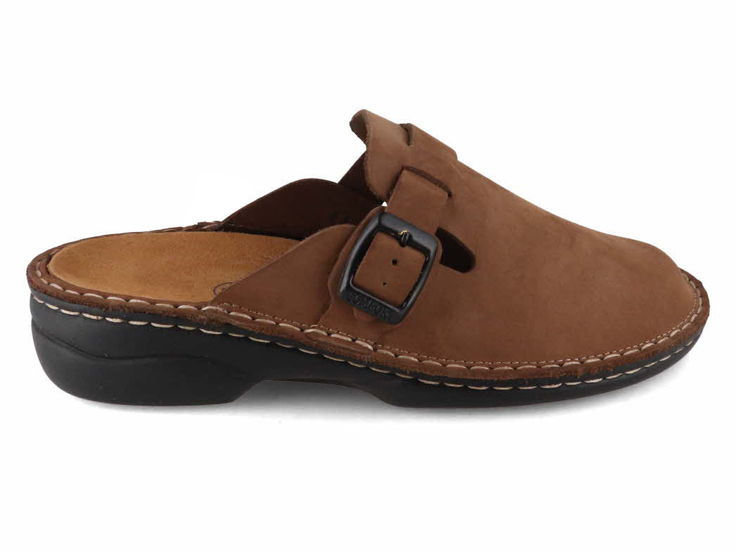 Tuffeln Galant brown leather clog, outer side profile