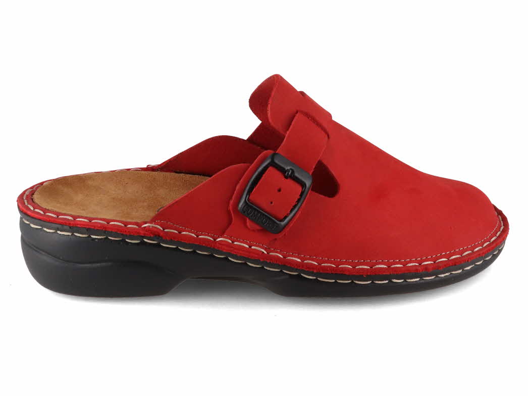 Tuffeln Galant red leather clog, outer side profile