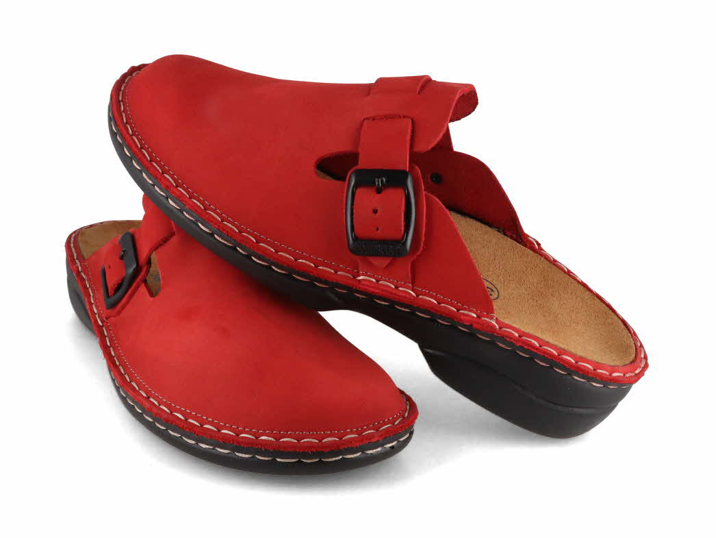 Pair of Tuffeln Galant red women's leather clogs