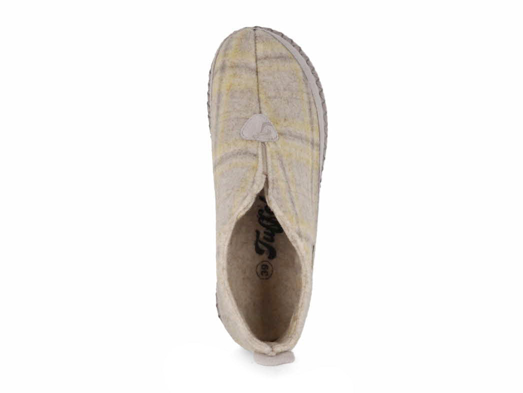 Tuffeln Urig beige plaid women's slippers, top view