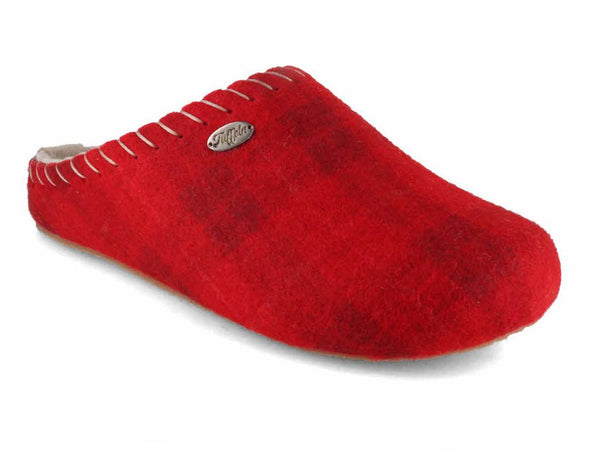 Tuffeln-Women-Felt-Slippers-with-Arch-Support-Auszeit-red-checkered #farbe_Red