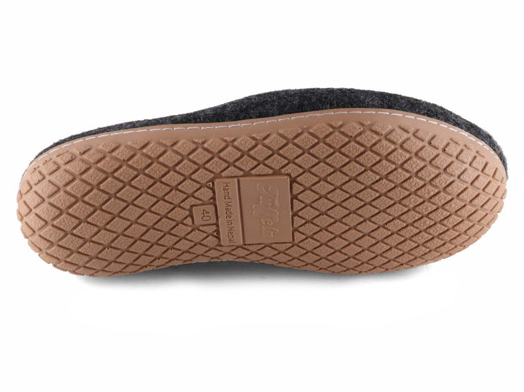 Tan treaded outsole of Tuffeln Pantuffel graphite slipper