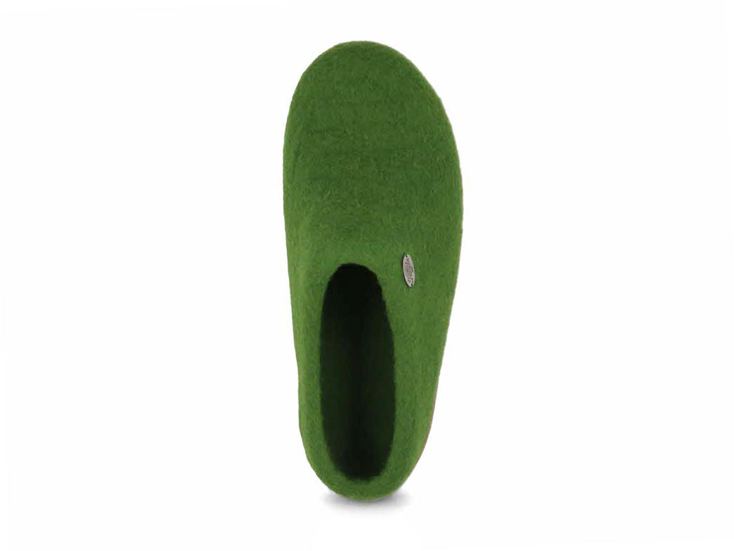 Tuffeln Pantuffel green wool felt slippers, top view
