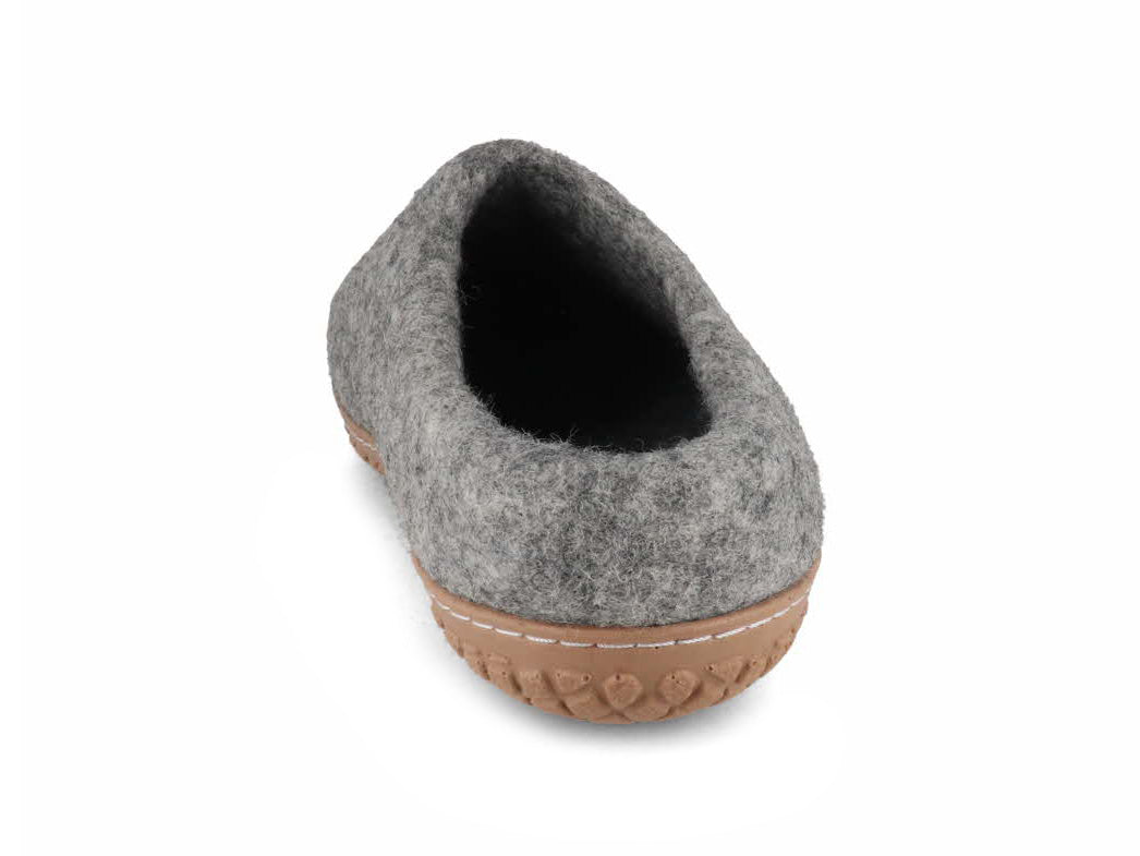 Tuffeln Pantuffel light gray wool felt slippers, rear view