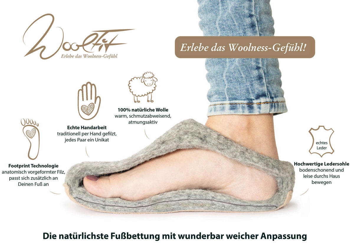 Woolfit Felt Slippers Footprint Green, footwear, inner medial profile