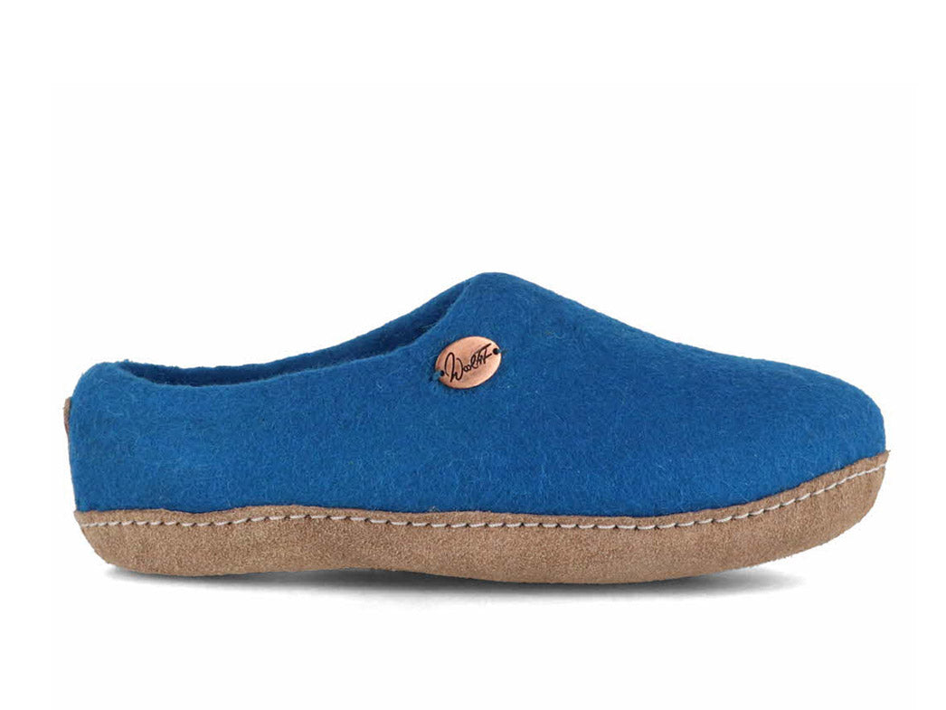 WoolFit Footprint royal blue wool slipper, side view