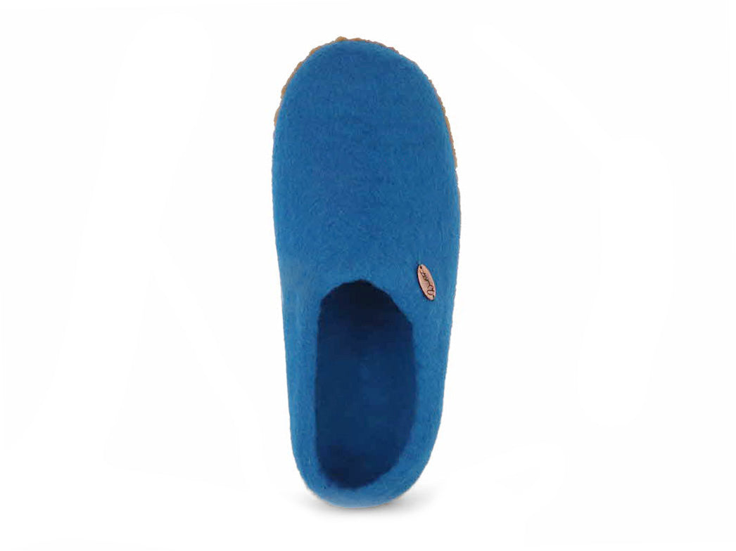 WoolFit Footprint royal blue wool slipper, top view