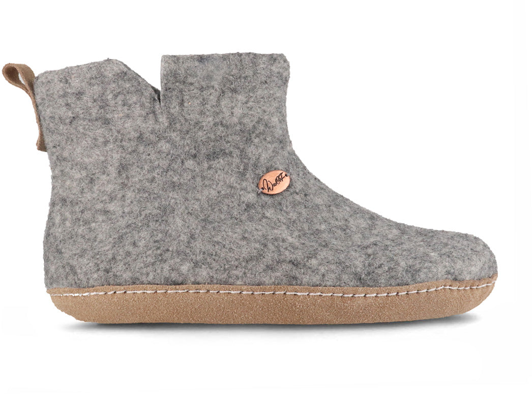 WoolFit Yeti Hand-Felted Wool Slipper Boots in Stone Gray, wool felt, outer side profile