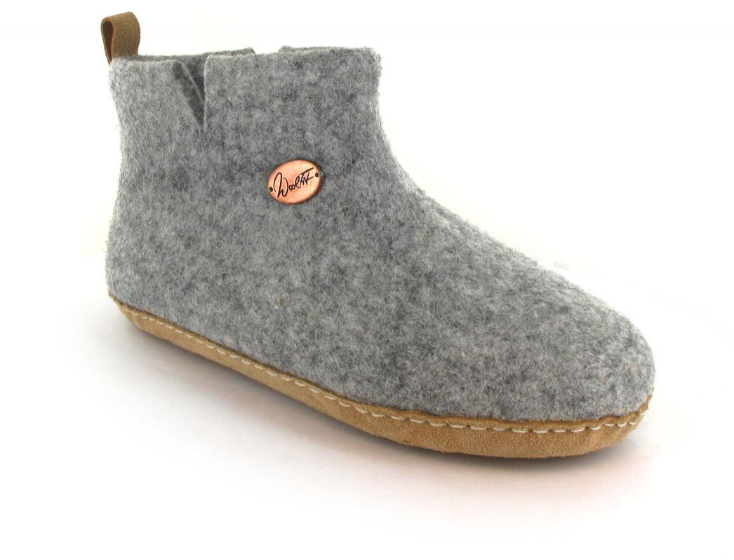 WoolFit Yeti Hand-Felted Wool Slipper Boots in Stone Gray, wool felt, front three-quarter view